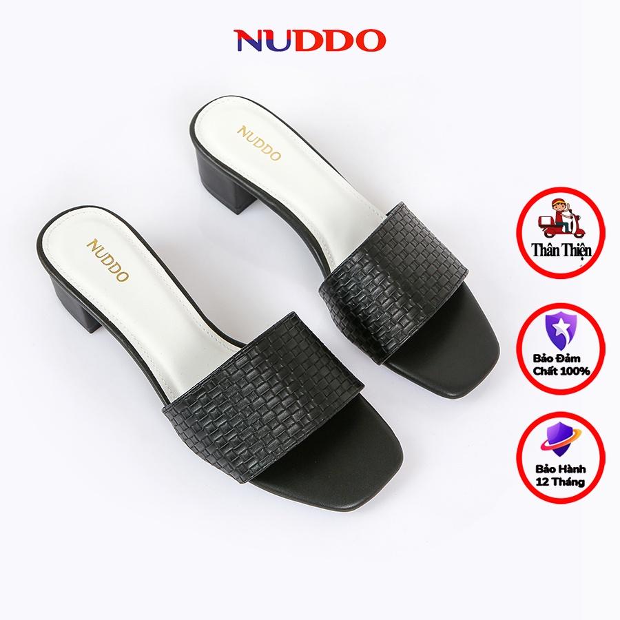 Dép cao gót nữ NUDDO 3 phân đế vuông thời trang dáng guốc sandal quai ngang cao cấp _ ND310