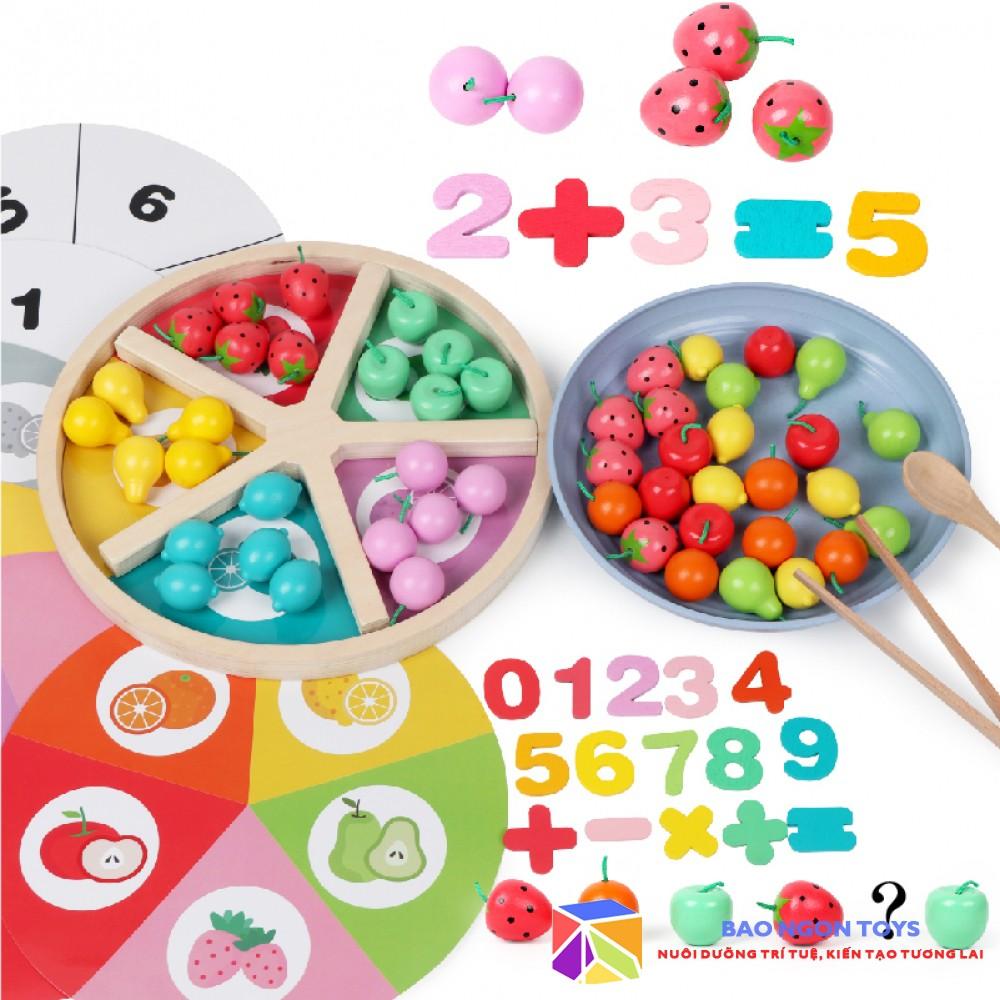 ĐỒ CHƠI GỖ SẮP XẾP HOA QUẢ, MÀU SẮC MONTESSORI 6 IN 1 GIÚP BÉ HỌC ĐẾM VÀ PHÁT TRIỂN VẬN ĐỘNG TINH