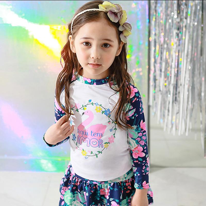 Bé Gái Tay Dài 2 Mảnh Chống Thấm In Hình Trẻ Em Lướt Đồ Bơi Giữ Nhiệt Bé Gái Chia Đồ Bơi Body Trẻ Em Áo Tắm