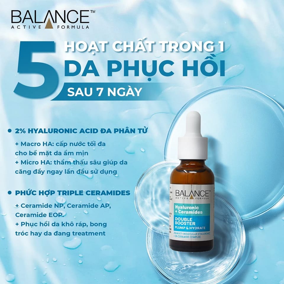 Tinh Chất Balance Active Formula Hyaluronic + Ceramides Double Booster Serum 30ml