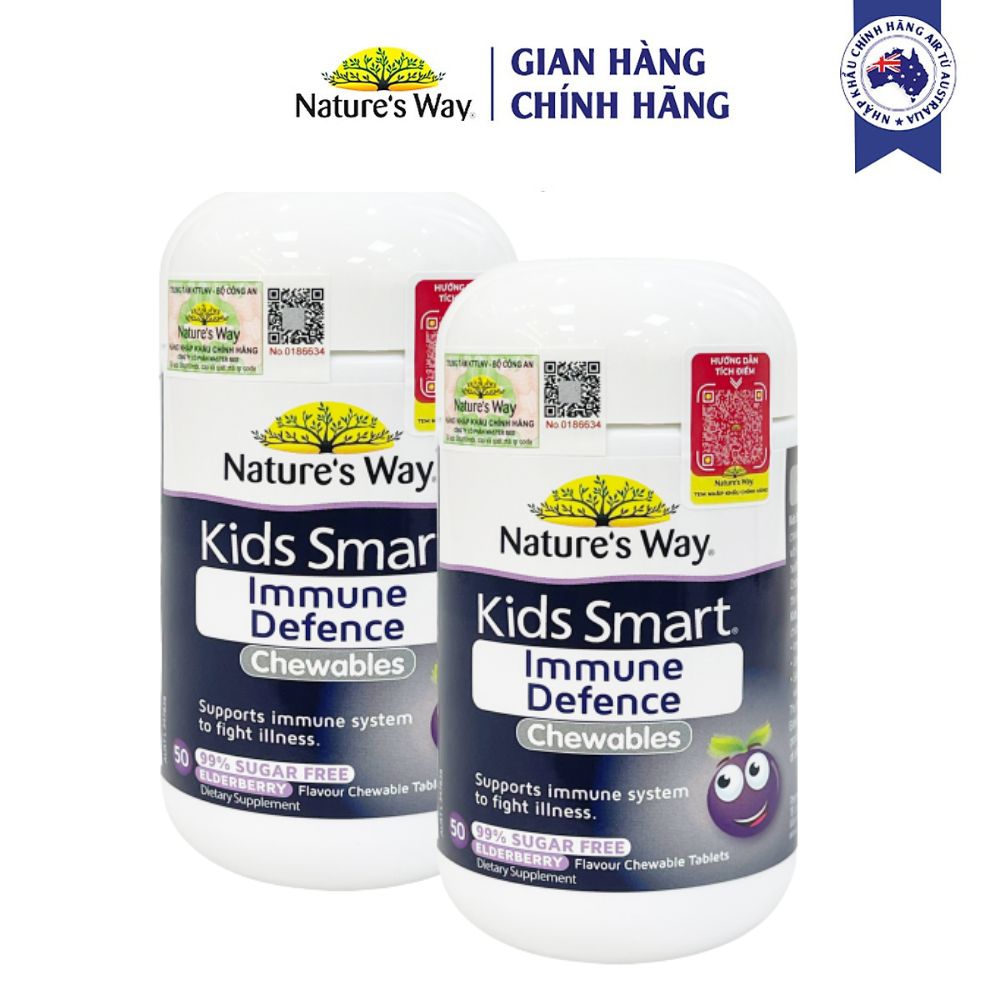 Combo 2 Viên Nhai Cho Bé Nature’s Way Kids Smart Immune Defence Chewables Tăng Cường Miễn Dịch Và Sức Đề Kháng 50 Viên