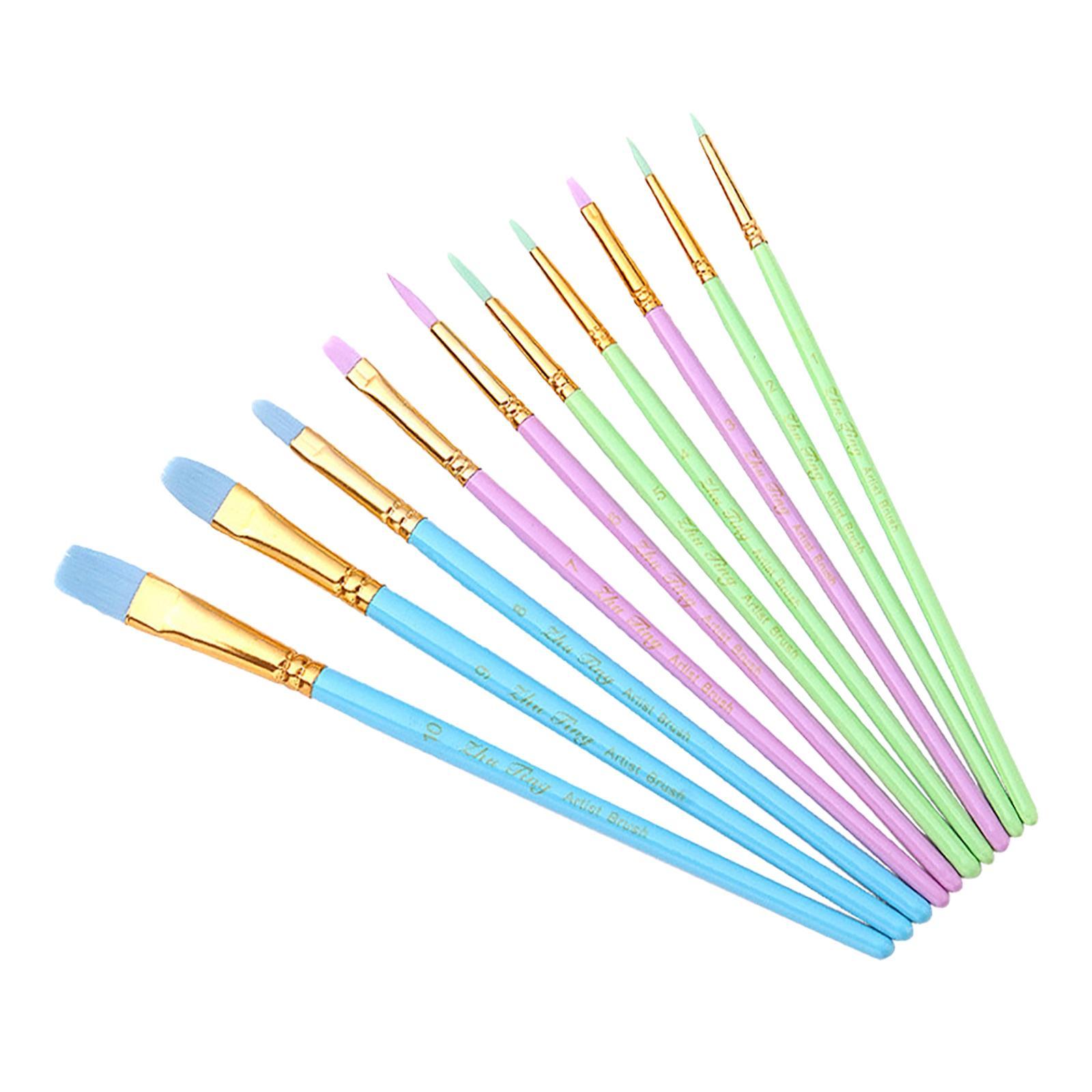 10x Artist Paint Brushes Set Acrylic Watercolour   Paintings Colorful