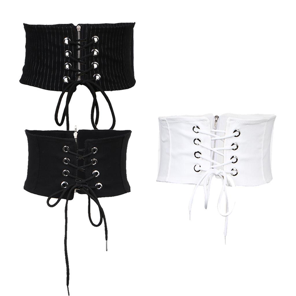 Womens Elastic Wide Waist Belt Stretch Waspie Corset Waist Band Black