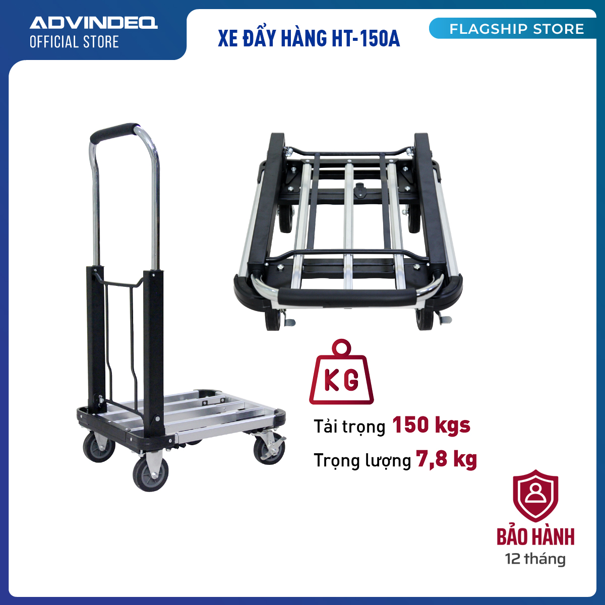 Xe Đẩy Hàng 4 Bánh Siêu Rút Gọn ADVINDEQ HT-150A - Hàng Chính Hãng