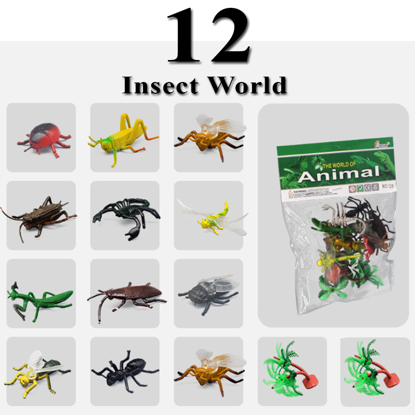 Set 12 mô hình côn trùng các loại A128 New4all Mini Wild Insect Animals World đồ chơi thế giới động vật chất liệu an toàn cho trẻ tặng kèm 04 cá vàng sinh động