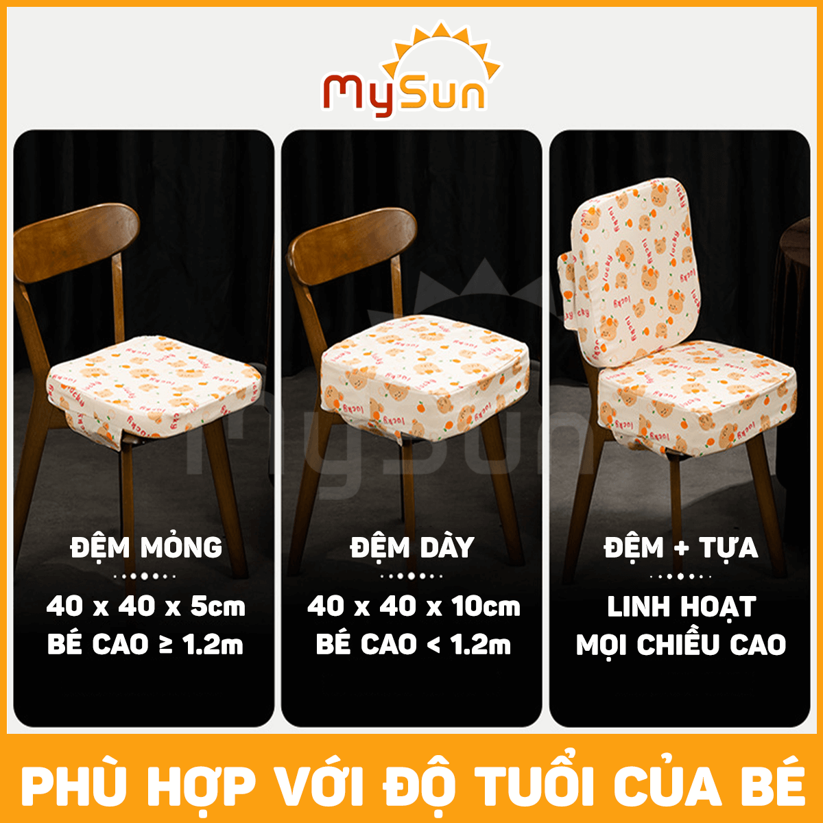 Đệm lót ghế ăn dặm cho bé miếng nệm nâng chiều cao MySun