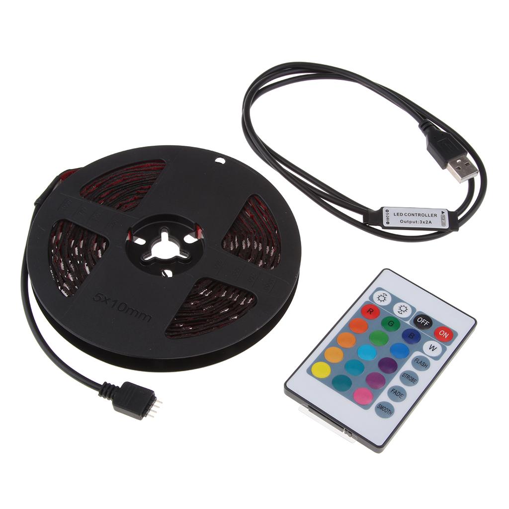DC 5V USB LED RGB Strip Light TV Back Lighting Kit With 24-Key Remote Control - 5m