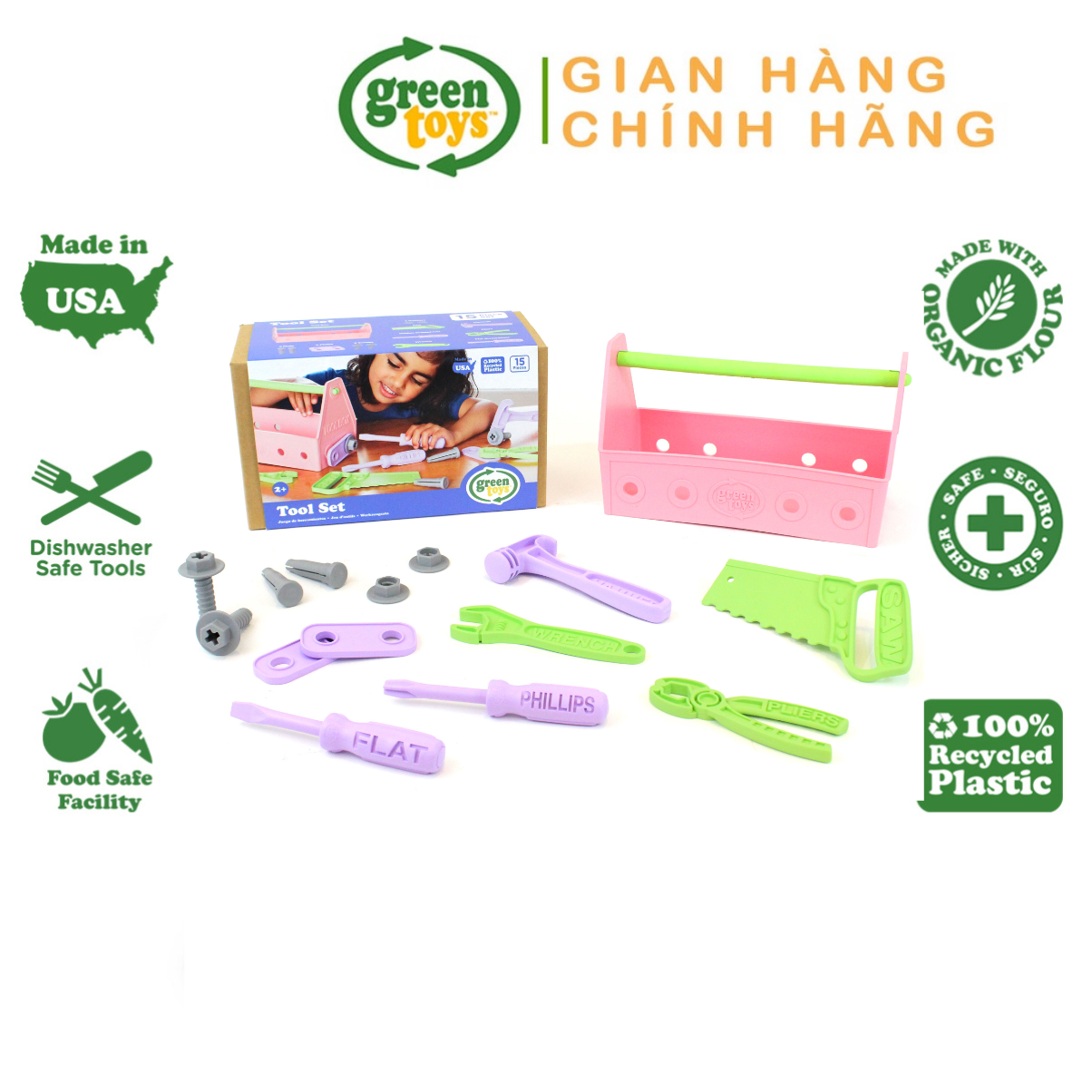 Bộ Đồ Chơi Dụng Cụ Sửa Chữa Green Toys Cho Bé Từ 2 Tuổi – Hồng