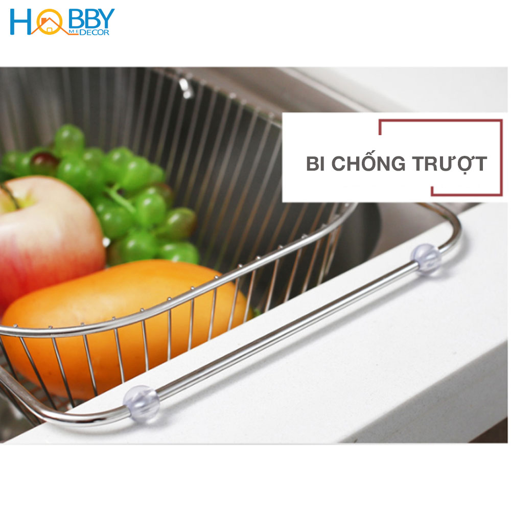 Rổ thu gọn gác bồn rửa bát chén gấp gọn HOBBY KCD4 Inox 304 - không rỉ sét - co giãn được - đựng rau quả, chén bát