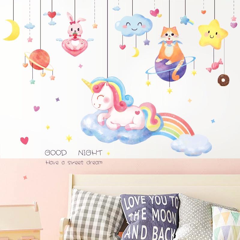 Decal dán tường trang trí phòng bé gái Mẫu kỳ lân số 4 GOOD NIGHT - AmyShop
