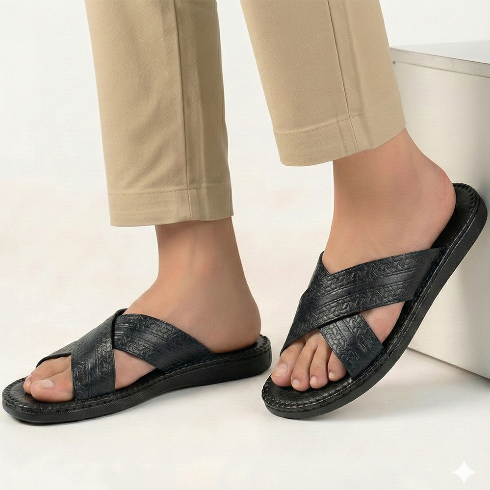 Dép Nam Quai Chéo HA NAM Da Bò Thật Cao Cấp DNA22042