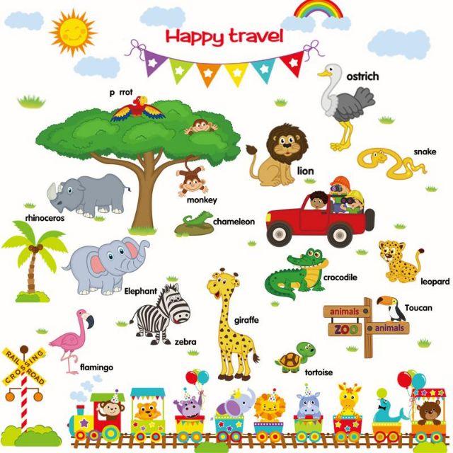 Combo decal sở thú và đoàn tàu cho bé siêu dễ thương