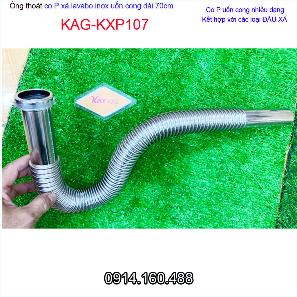 Ống xả nước chậu rửa mặt KAG-KXP107 dài 70cm, ống thải co P inox mềm có thể uốn bẻ chuyên dùng cho lavabo tủ chậu kiếng