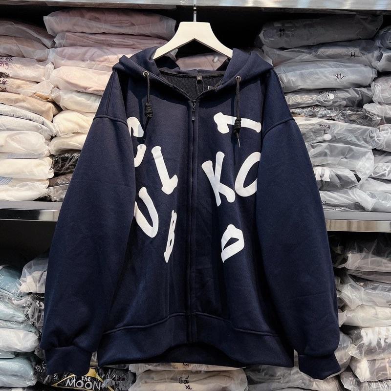 Áo khoác dây kéo nỉ lót bông chữ in nổi Club unisex