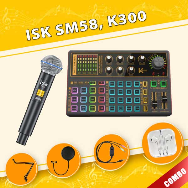 Mic Không Dây ISK SM58, Sound Card K300