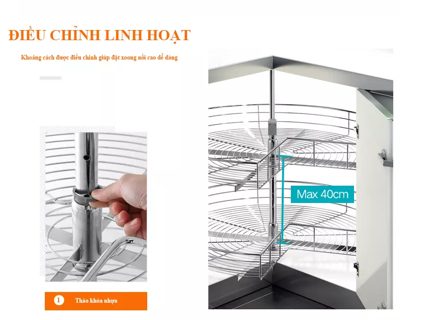Mâm Xoay 3/4  TAKI INOX 304 Tủ Bếp  - Có Thợ Lắp Đặt
