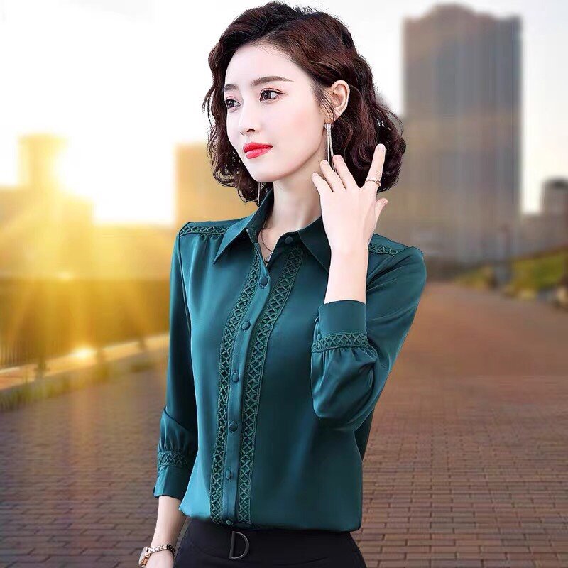 Áo sơ mi cổ bẻ phối ren duyên dáng NT6375