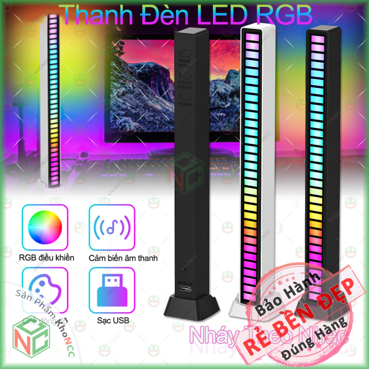 (Sang Chảnh) Thanh Đèn Led Đa Màu Sắc KhoNCC Hàng Chính Hãng - Chạy Ánh Sáng Theo Tiếng Nhạc - KLM-TDLNTN