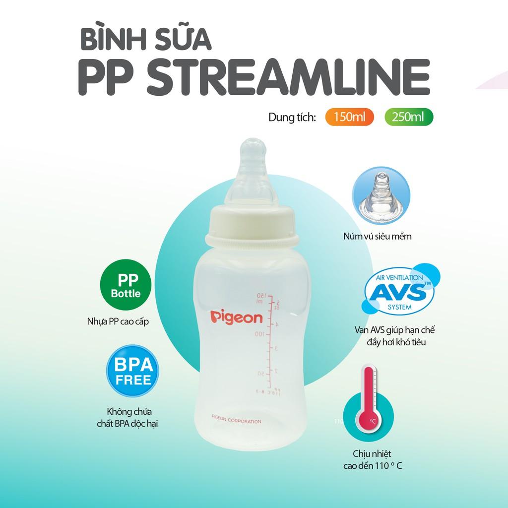 Bình sữa cổ hẹp PP Streamline hình ngôi sao hồng/xanh Pigeon 250ml (M)