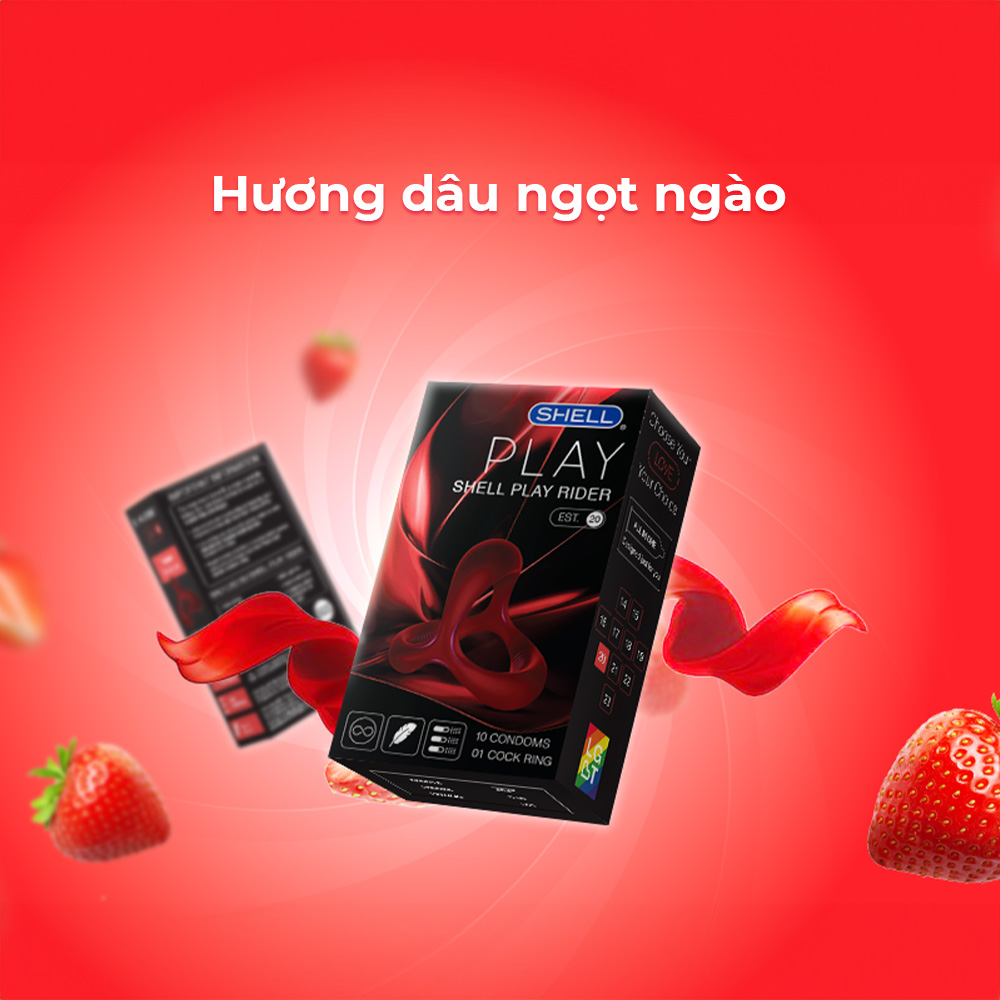Bao cao su Shell Play Rider 6 tính năng - Hộp 10 cái + 1 vòng đeo kéo dài thời gian | SHELL CHÍNH HÃNG