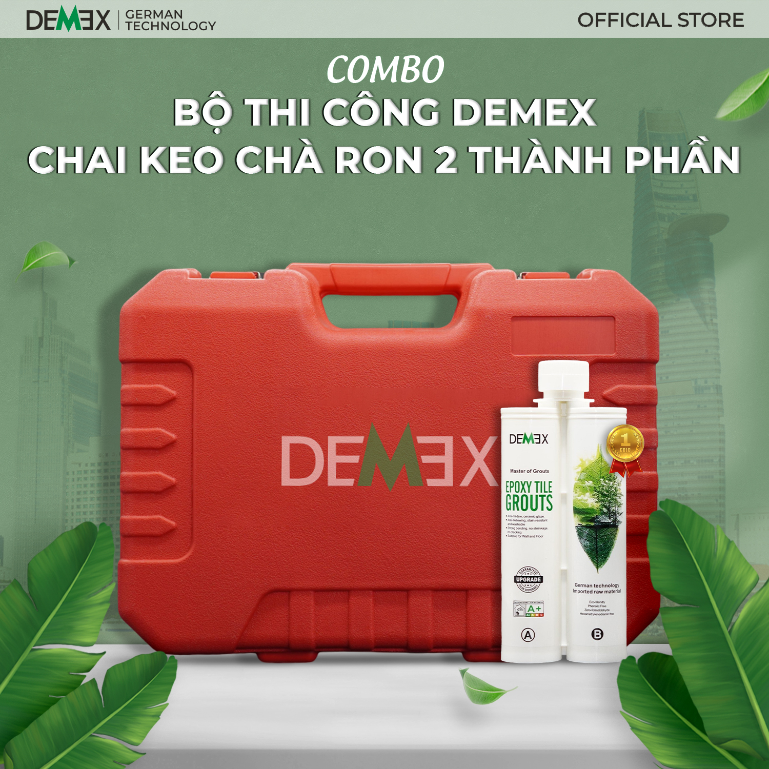 Combo 1 Bộ Dụng Cụ Thi Công, 1 Keo Chà Ron DEMEX 2 Thành Phần