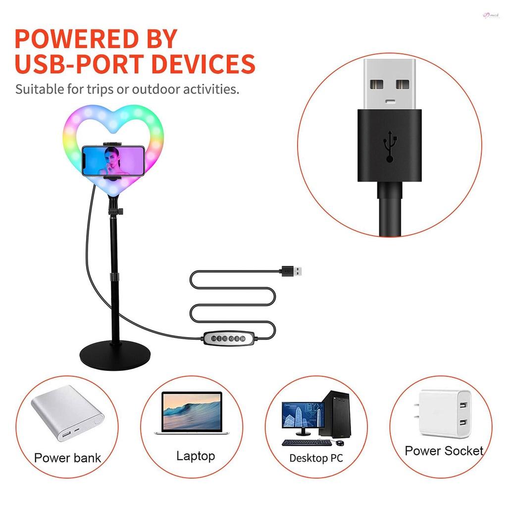 Đèn LED RGB 10 inch hình trái tim kèm giá đỡ điện thoại dùng để quay video/phát trực tuyến