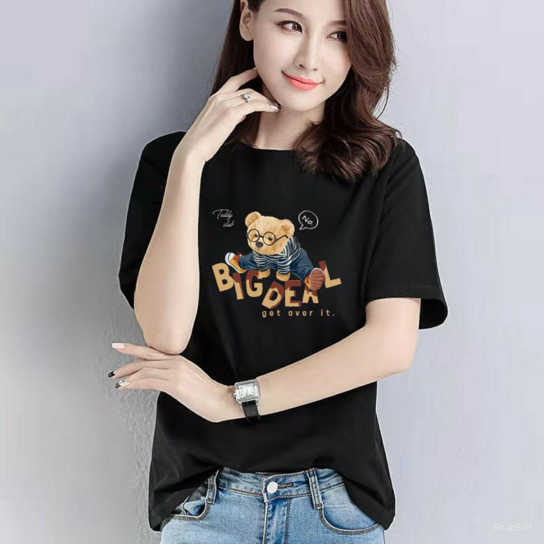Áo thun nữ MXM cổ tròn form rộng in Gấu Big thun cotton 4 chiều từ 45-60kg