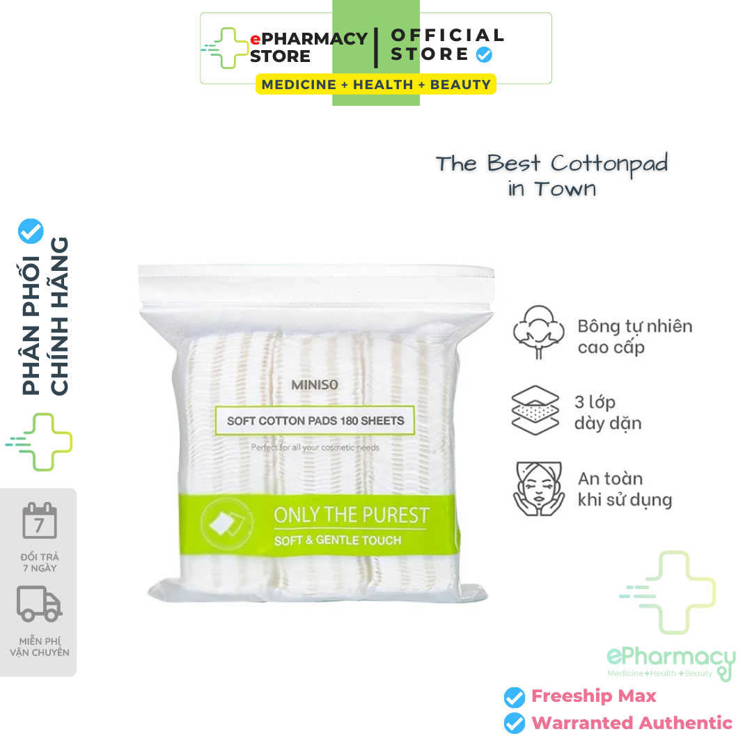 Bông tẩy trang Miniso Nhật Bản 100% cotton mềm mại ePharmacy