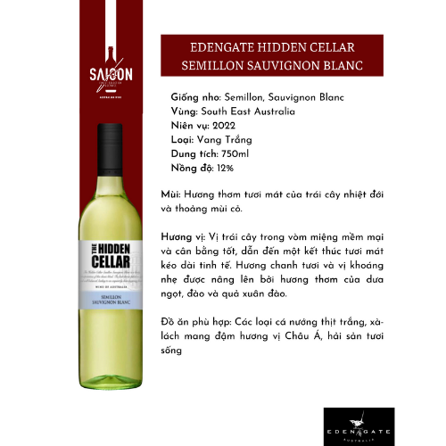 Rượu Vang Trắng Edengate Hidden Cellar Semillon / Sauvignon Blanc 750ml 12% Acl