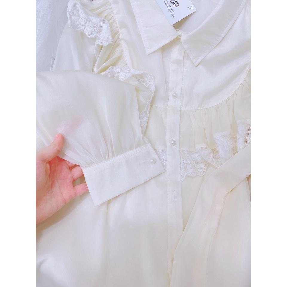 ÁO SƠ MI REN BÈO PHỐI REN 2 LỚP CỔ VUÔNG