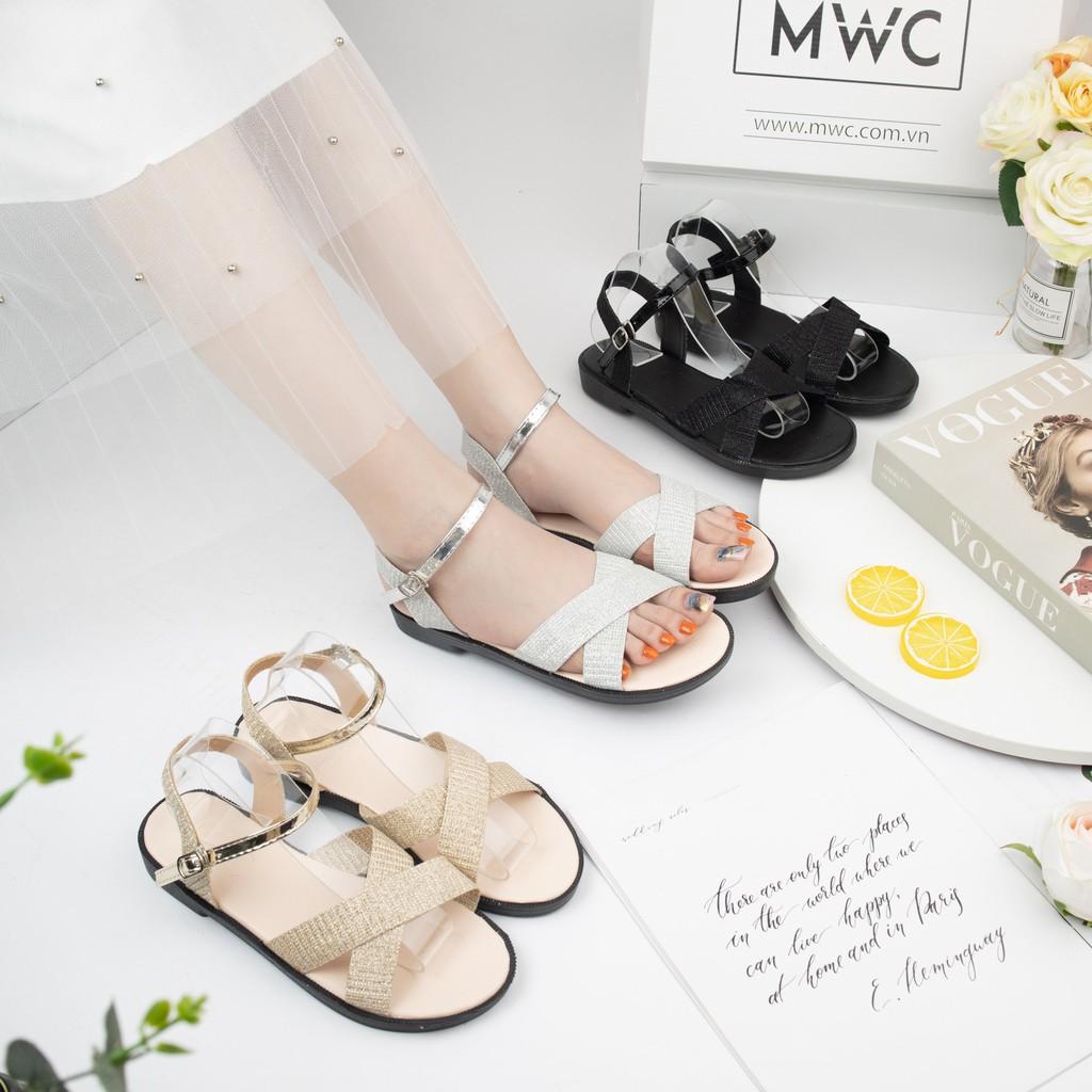 Giày sandal nữ quai ngang kim tuyến MWC NUSD- 2668