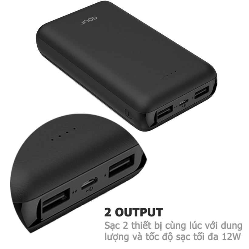 Pin Sạc dự phòng Golf G63 20,000mAh 3.7V-Li-Polymer - 2 cổng sạc USB - Hàng chính hãng