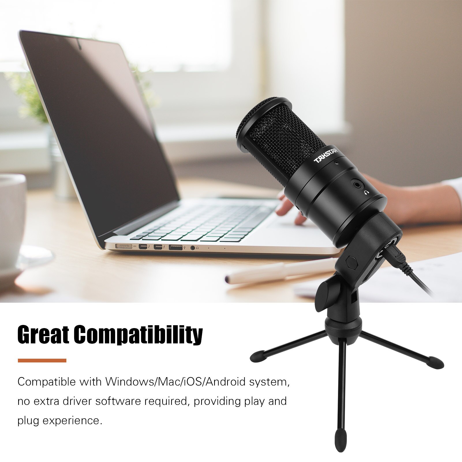 Takstar PC-K220USB - Micro Condenser Thu Âm Kỹ Thuật Số Cho Máy Tính, Điện Thoại - Hàng Chính Hãng