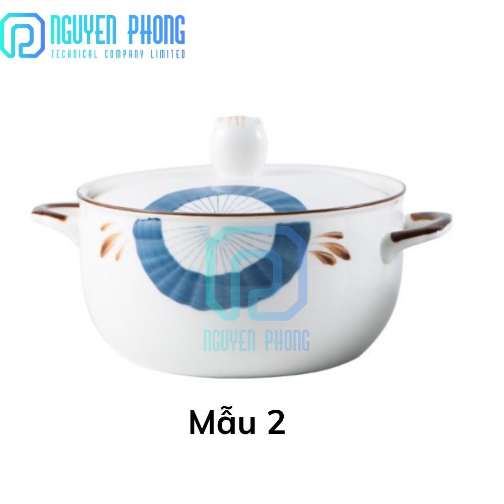 Tô mỳ sứ hai quai cầm size lớn 800ml, có nắp đậy, sản phẩm tô mỳ sứ phong cách Nhật Bản, nhỏ gọn tiện lơi