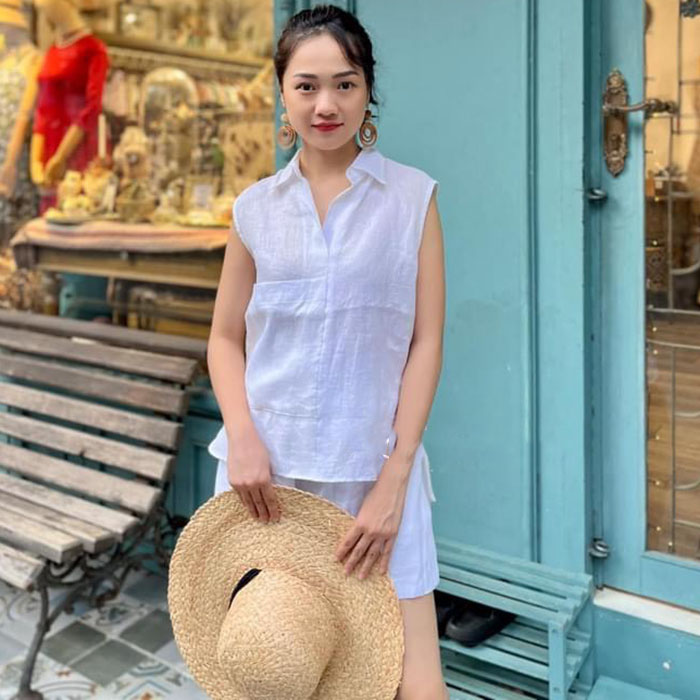Set bộ đi chơi linen sát nách cổ bẻ ArcticHunter, thời trang thương hiệu chính hãng - Trắng