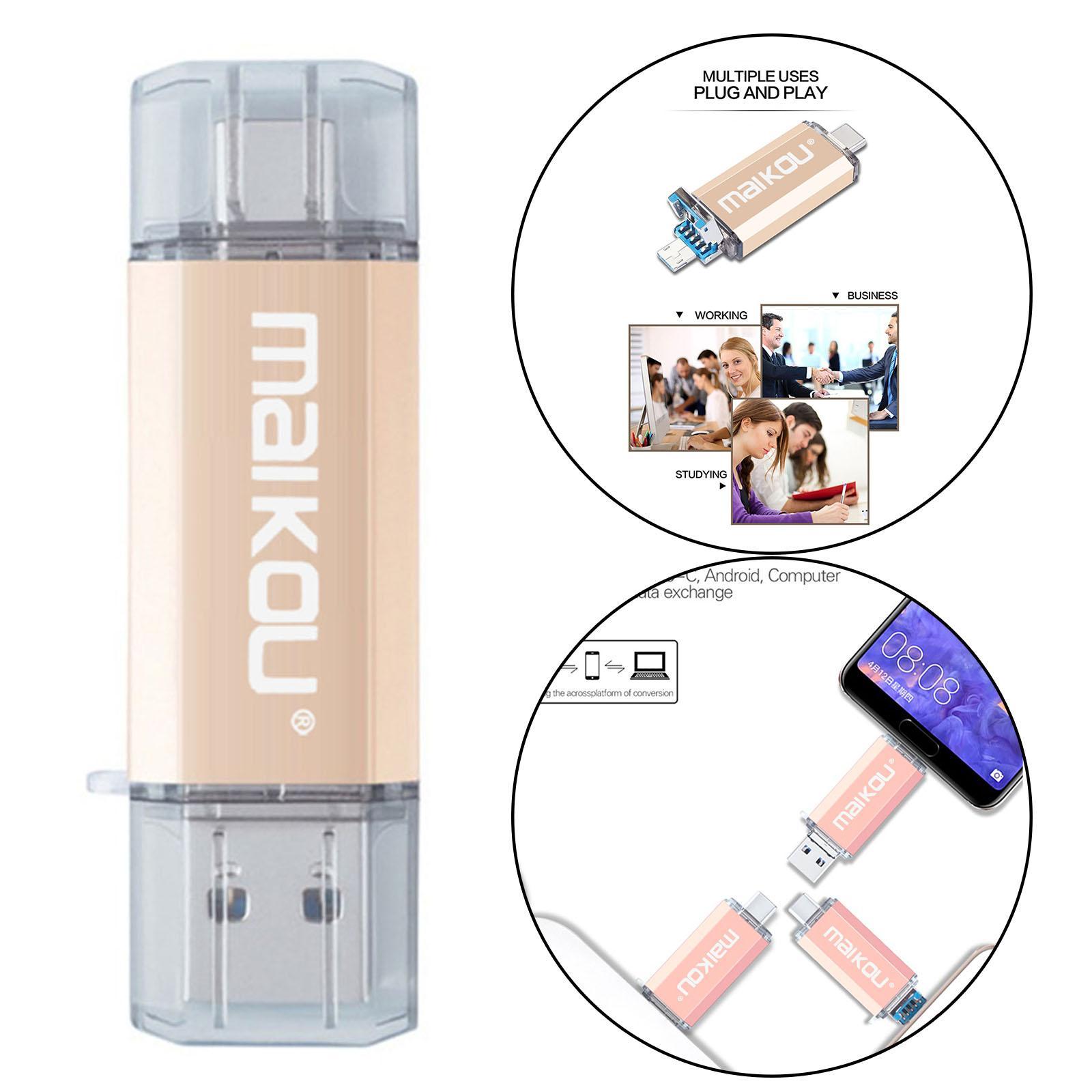 3 in 1 16G USB 3.0 Flash Drive Type- USB Memory Golden