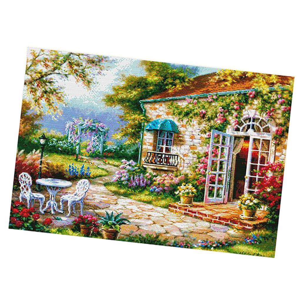 Stamped Cross Stitch Kit Embroidery Craft Pre-Printed Pattern - Garden House