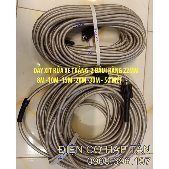 Dây xịt rửa xe cao áp trắng 8m – 10m- 15m – 20m – 30m - 50m hai đầu răng 22mm
