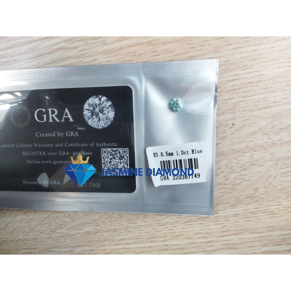 Kim cương nhân tạo Mỹ Moissanite giác cắt tròn màu xanh ngọc