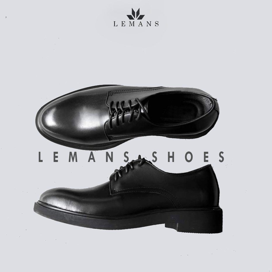 Giày da bò Modern Derby Black LEMANS GC08 - giày tây tăng chiều cao ,bảo hành 24 tháng
