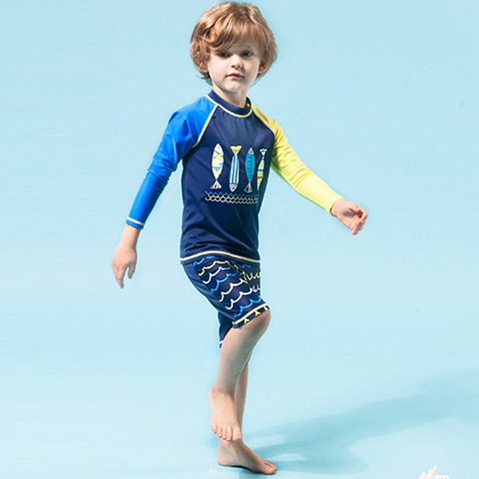 Bộ đồ bơi bé trai dài tay chống nắng, chất thun bơi đẹp co giãn đa chiều, mau khô, sắc màu trẻ trung mạnh mẽ | BT21