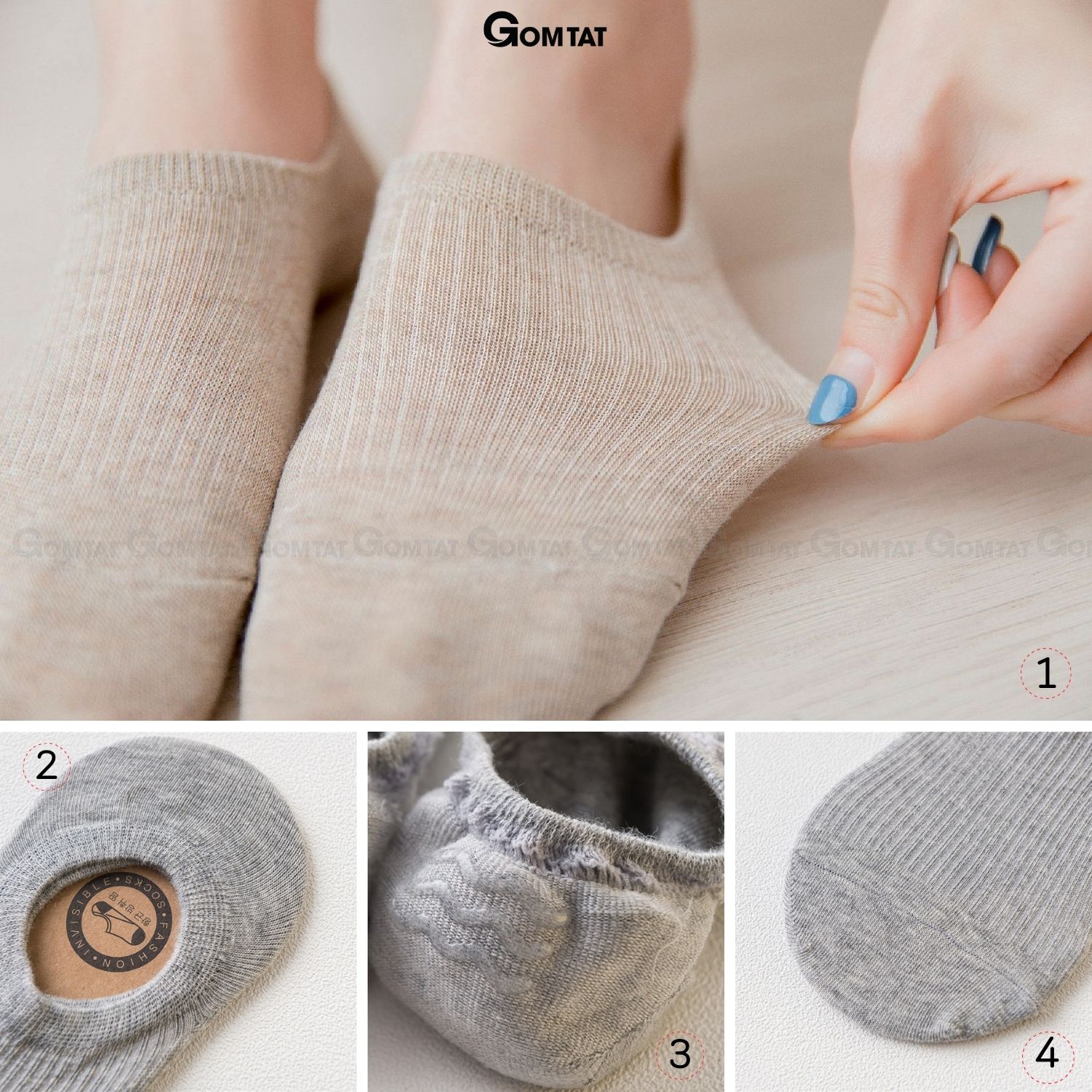 Set 10 đôi tất vớ nữ cổ ngắn GOMTAT cao cấp có đệm cao su chống tuột gót, chất liệu cotton thoáng mát - NUCN-CC-03
