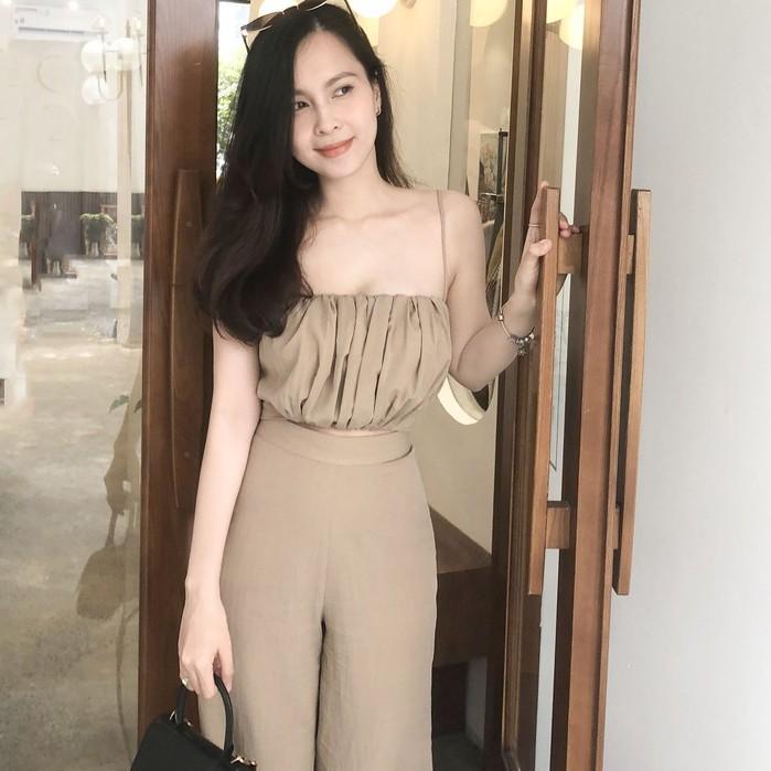 Set Đồ Thanh Lịch Sang Trọng Nữ Tính Màu Nude Chất Liệu Linen Cao Cấp Co Em Thiết Kế