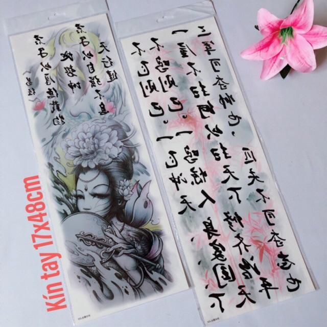 Combo 2 tấm hình xăm dán quan công kín tay màu 17x48cm- mua 2 combo tặng bắp tay xinh