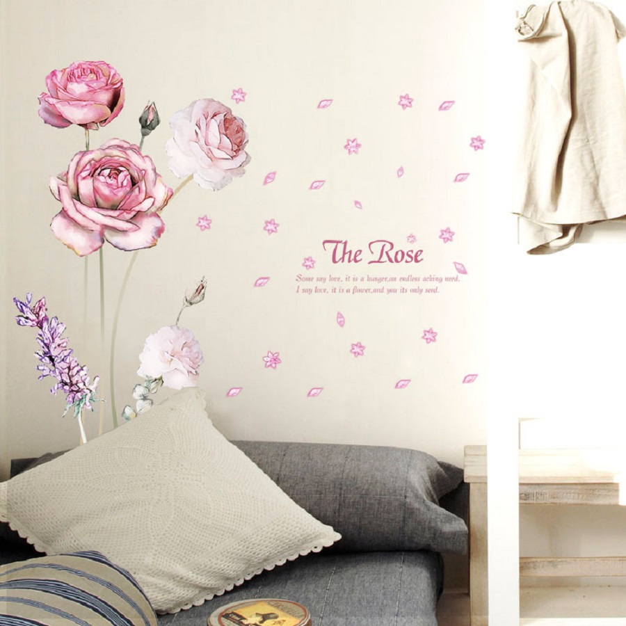 Decal dán tường hoa hồng rose lãng mạn