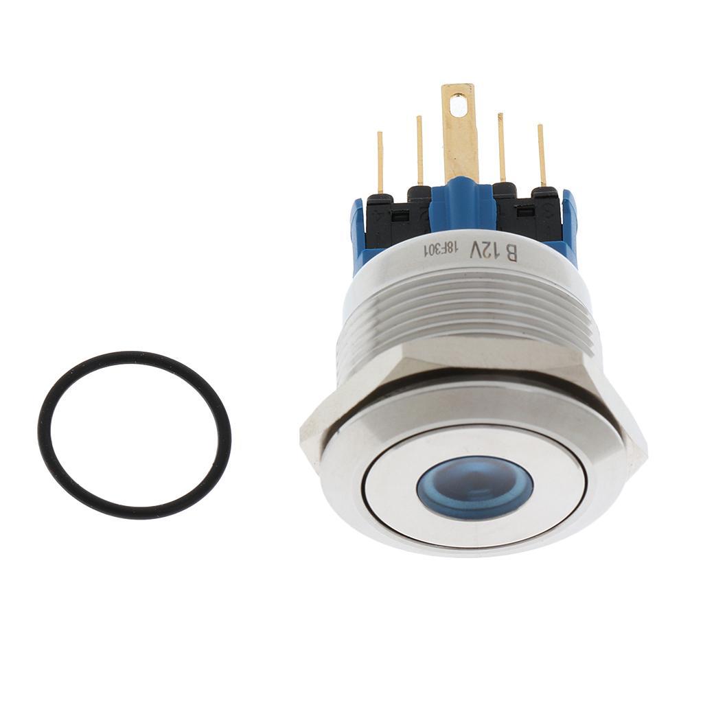 22mm Button Momentary Stainless Steel Metal LED Push Button Switch Blue 12V