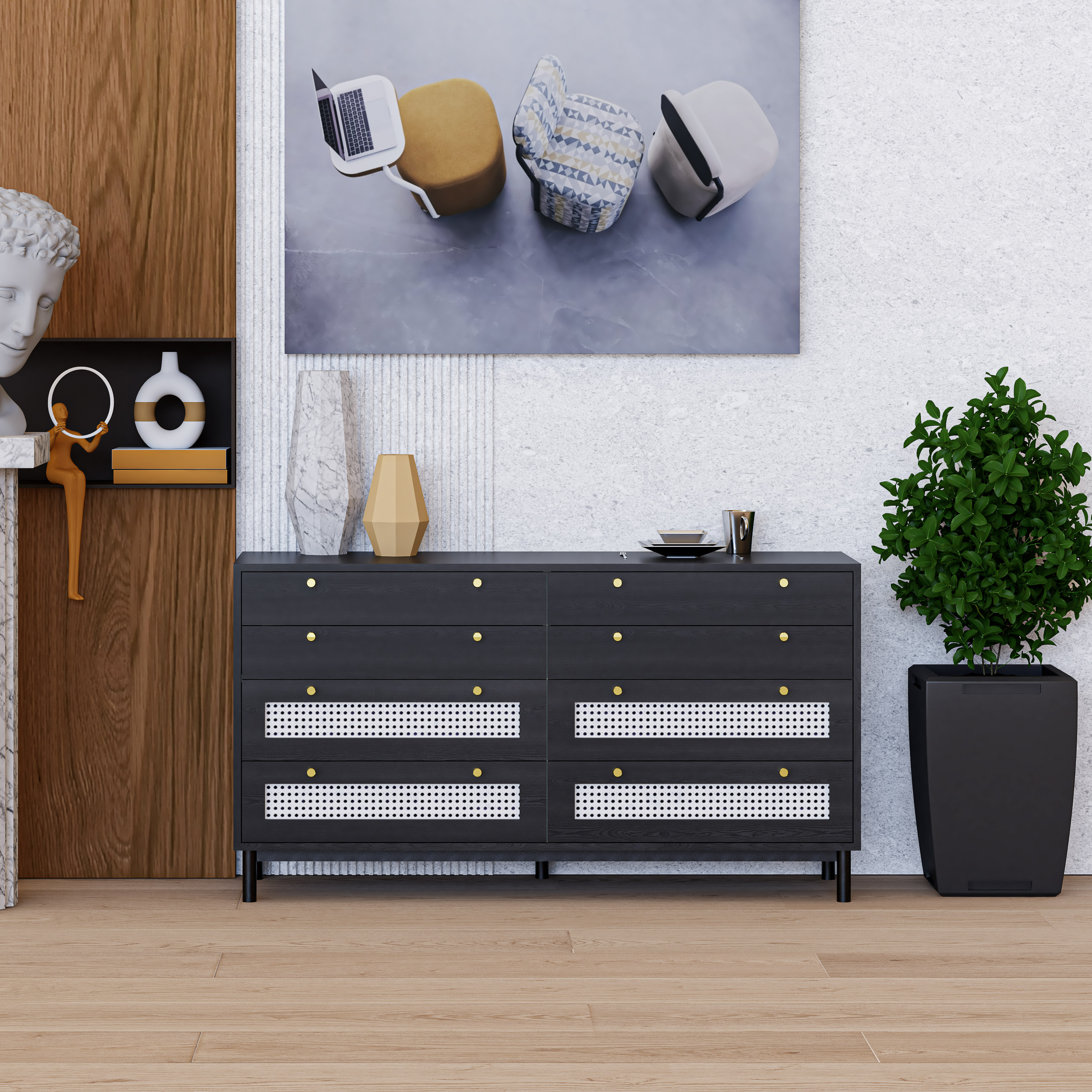 [Happy Home Furniture] ROTAN, Tủ đựng đồ 8 ngăn kéo - chân sắt , 140cm x 45cm x 76cm ( DxRxC), THK_129