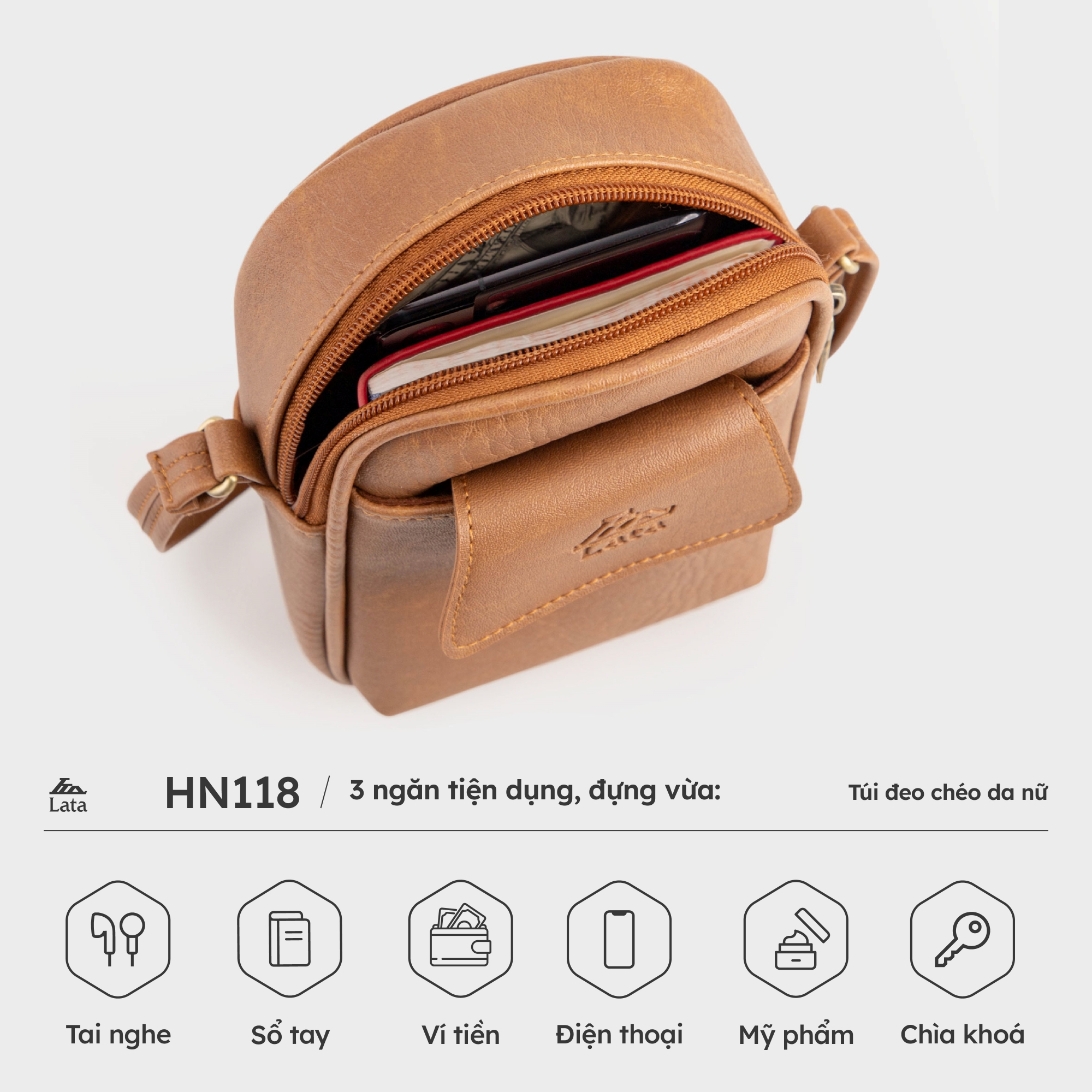 Túi Lata ( Thời trang nữ đựng điện thoại mini - Túi đeo chéo da HN118 )