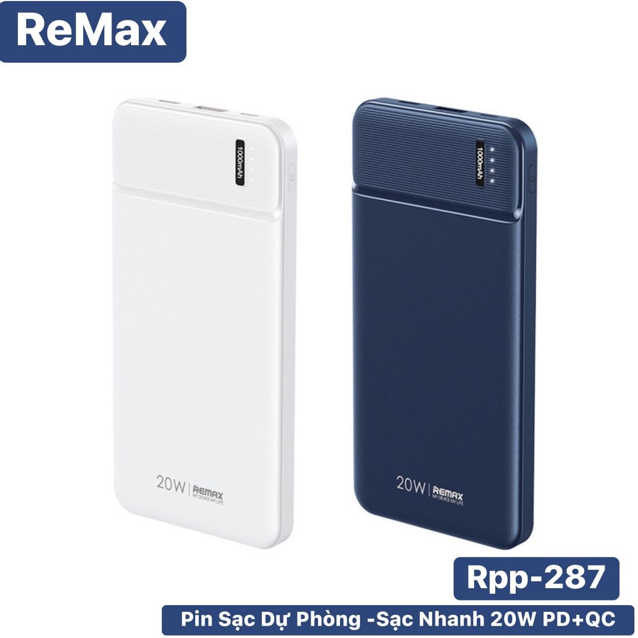 Pin Sạc Dự Phòng 10.000Mah/Sạc Nhanh PD 20W Remax Rpp-287 /Hàng Chính Hãng