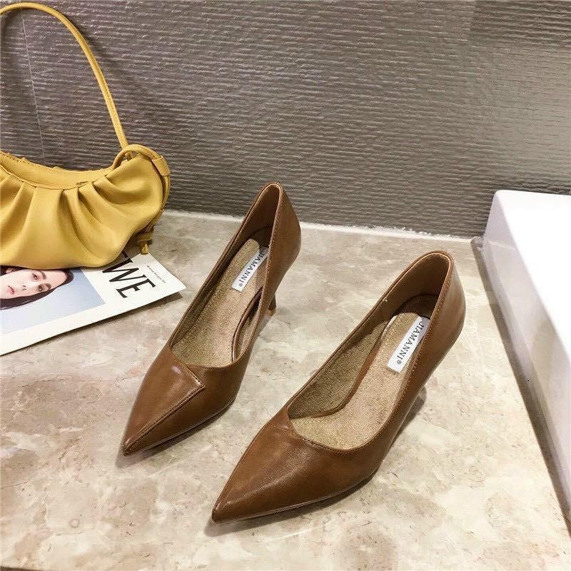 GIày cao gót nữ thời trang mũi nhọn gót nhọn xuất dư {Mã Jaminia Chéo} , sz 35-39 .Thóc Store